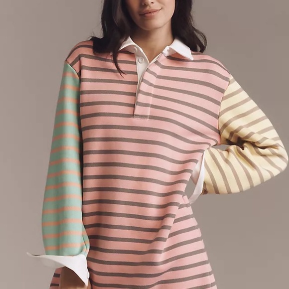 NWT Anthropologie English Factory Women's Striped Long-Sleeve Polo Mini Dress - Picture 1 of 8